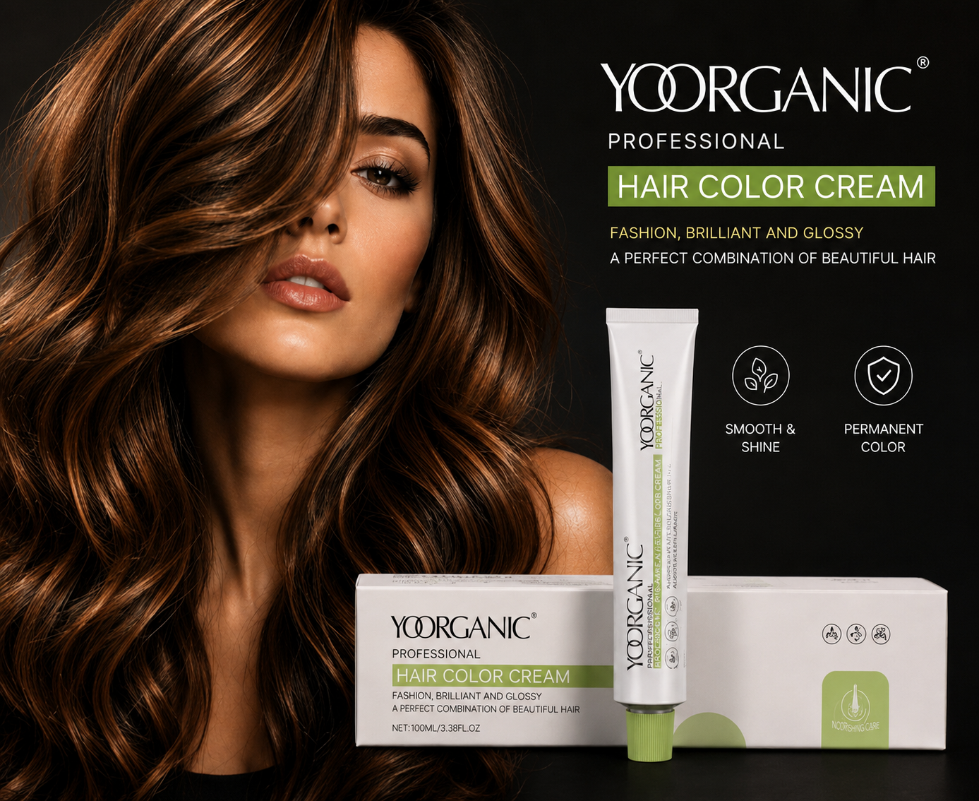 رنگ مو حرفه ای یورگانیک حرفه‌ای YOORGANIC Smooth & Shine شماره 5/0 قهوه‌ای روشن (Light Brown) حجم 100ml(بدون آمونیاک)