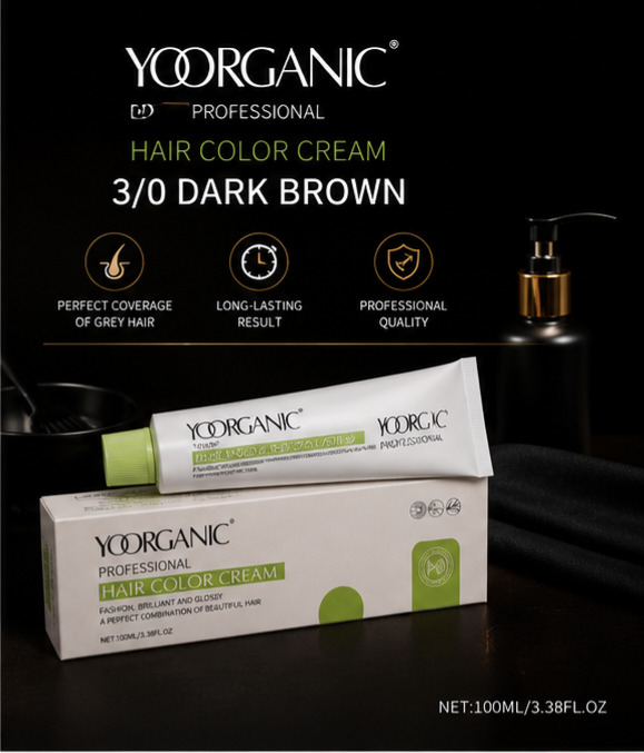 کرم رنگ مو حرفه ای یورگانیک YOORGANIC Professional شماره 3/0 قهوه‌ای تیره (Dark Brown)
