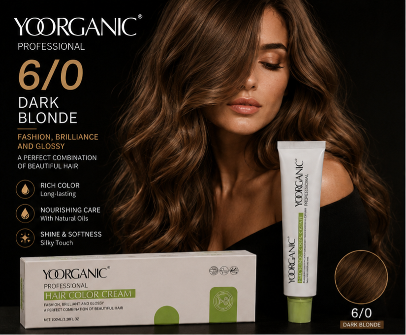 رنگ موی حرفه ای YOORGANICمدل Professional شماره 6/0 دارک بلوند