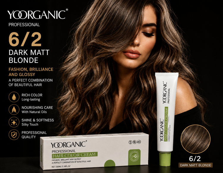 رنگ مو حرفه ای یورگانیک حرفهای YOORGANIC Smooth & Shine شماره 6/2 بلوند دودی تیره (Dark Matt Blonde) حجم 100ml(بدون آمونیاک)