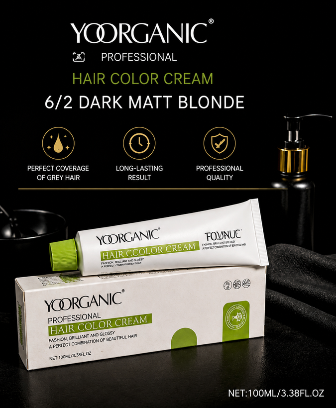 رنگ مو حرفه ای یورگانیک حرفهای YOORGANIC Smooth & Shine شماره 6/2 بلوند دودی تیره (Dark Matt Blonde) حجم 100ml(بدون آمونیاک)
