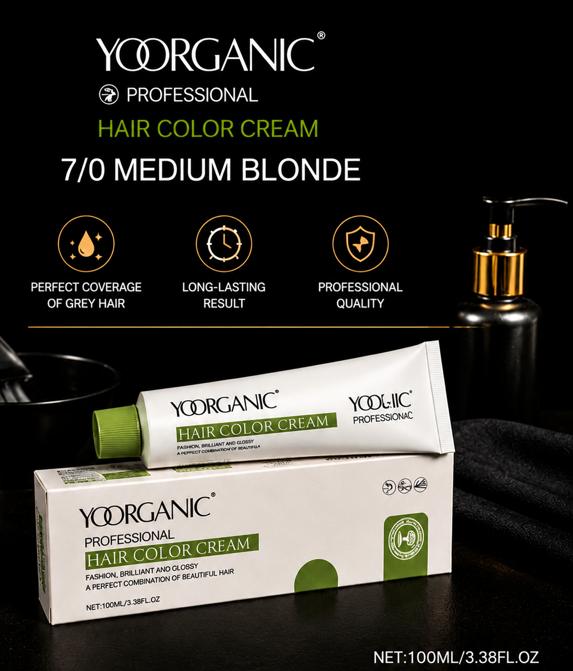 رنگ موی حرفه ای YOORGANICمدل Professional شماره 7/0 بلوند متوسط