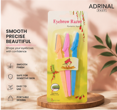 ست تیغ اصلاح ابرو Eyebrow Razor سه عددی با رنگهای صورتی، آبی و نارنجی همراه با بستهبندی محافظ ایمن