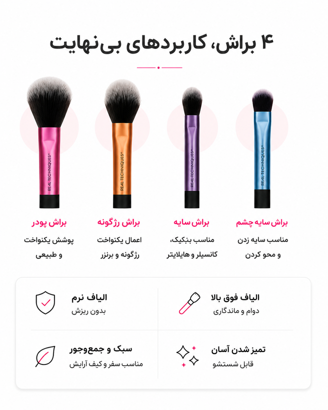 ست براش میکاپ Real Techniques با الیاف نرم و طراحی ارگونومیک