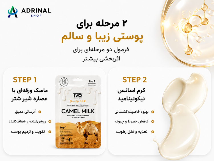 تصویر ماسک صورت TVO Camel Milk حاوی عصاره شیر شتر و نیکوتینامید