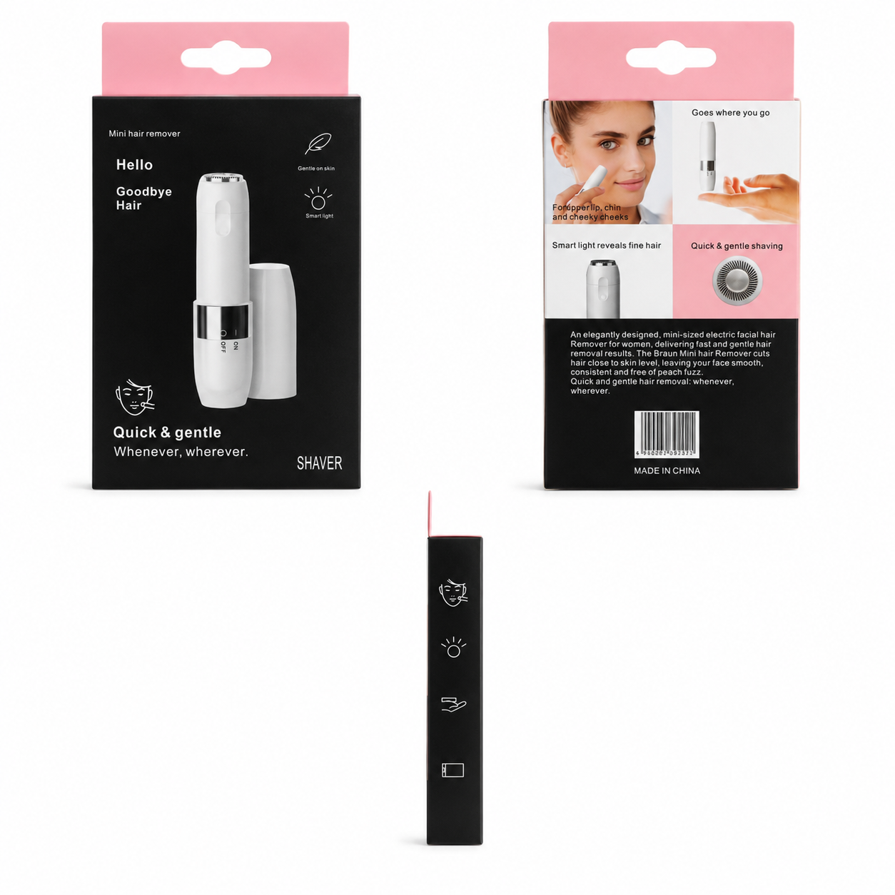 نمای بسته‌بندی موزن صورت زنانه Mini Hair Remover با طراحی حرفه‌ای مناسب استفاده روزانه