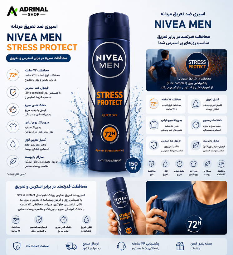 اسپری ضد تعریق مردانه نیوآ مدل Stress Protect حجم 150 میل