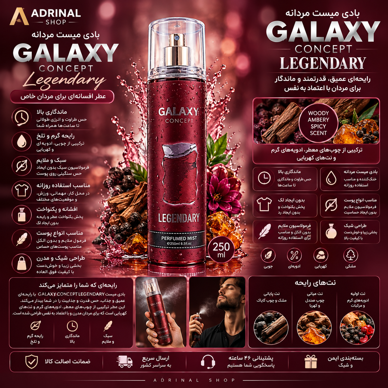 بادی میست لجندری Galaxy Concept Legendary 250ml | اسپری خوشبوکننده بدن